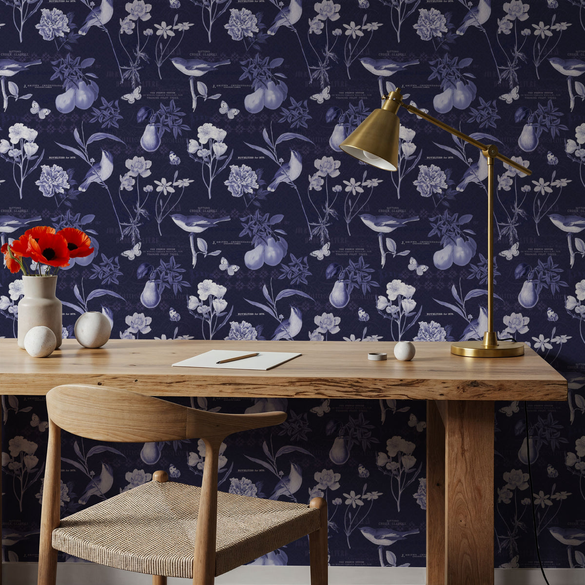 Botanical Postcard Blue Mural Wallpaper - room preview 02