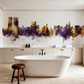 Marseille France Skyline Purple & Gold Mural Wallpaper - room preview 02