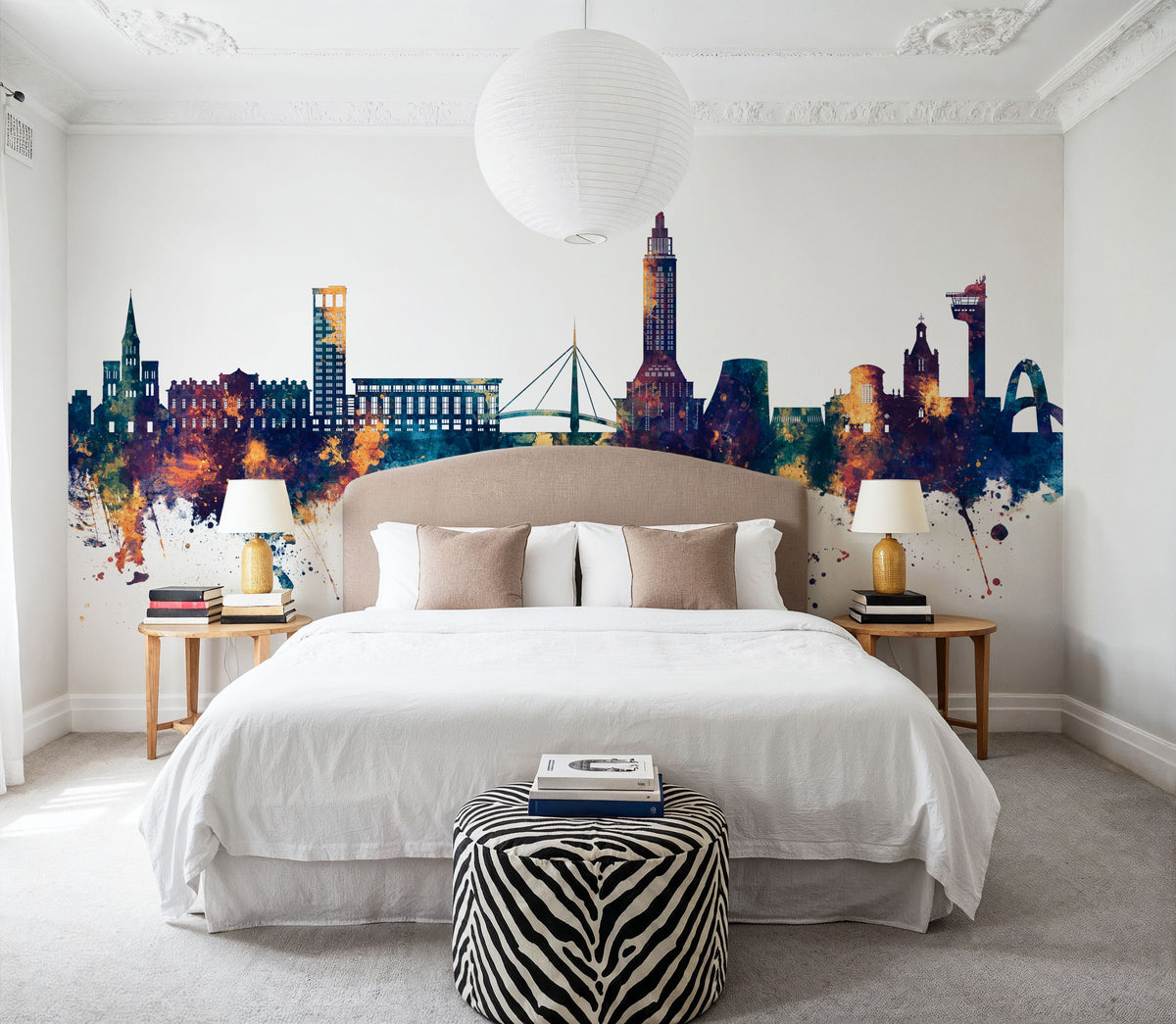 Le Havre France Skyline Blue & Bronze Mural Wallpaper - room preview 02