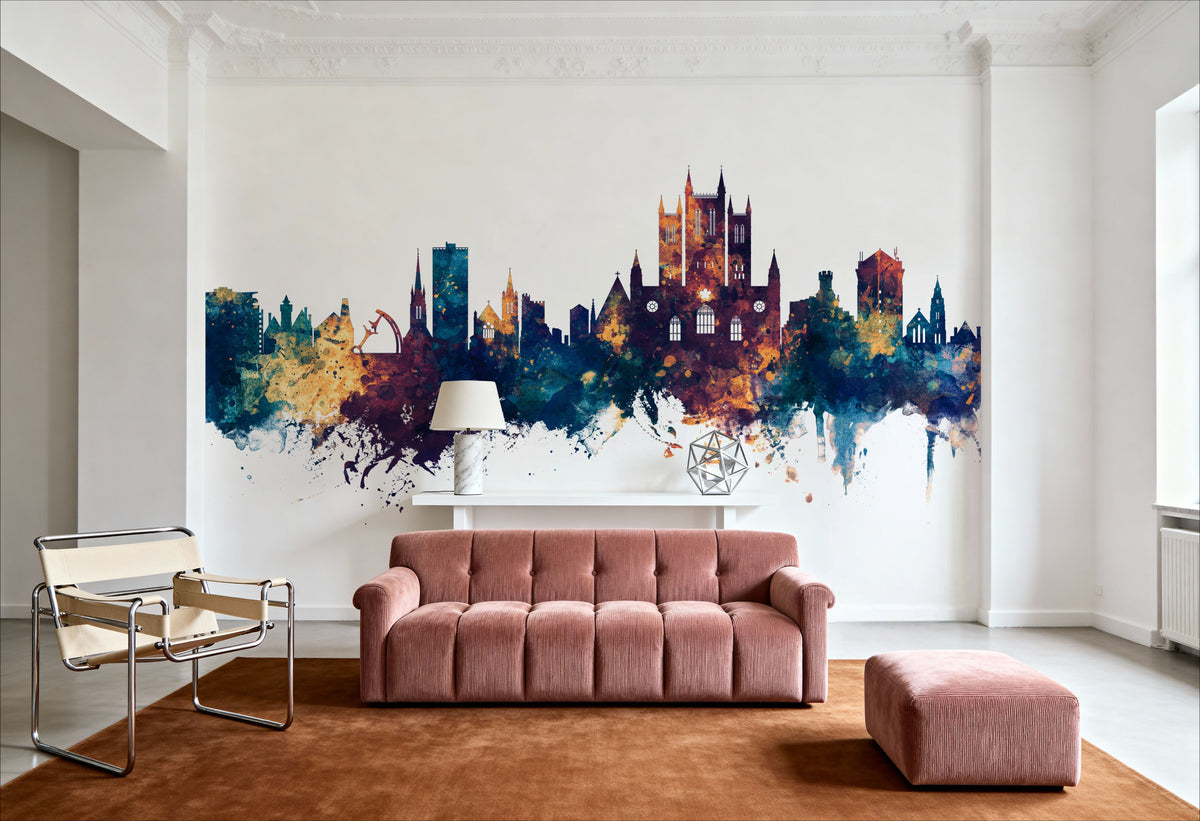 Lincoln England Skyline Blue & Bronze Mural Wallpaper - room preview 02