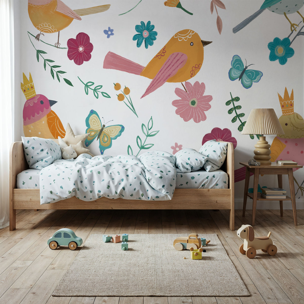 Royal Birds on White Mural Wallpaper - room preview 02