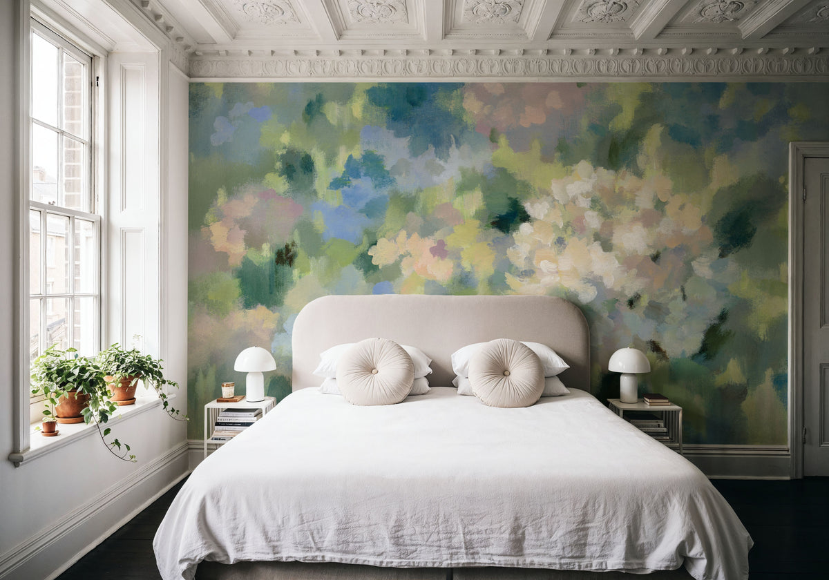 Hydrangea Mosaic Mural Wallpaper - room preview 02