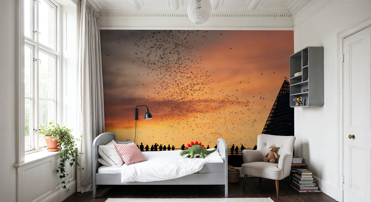 Congress Avenue Bridge Bats Mural Wallpaper - room preview 02