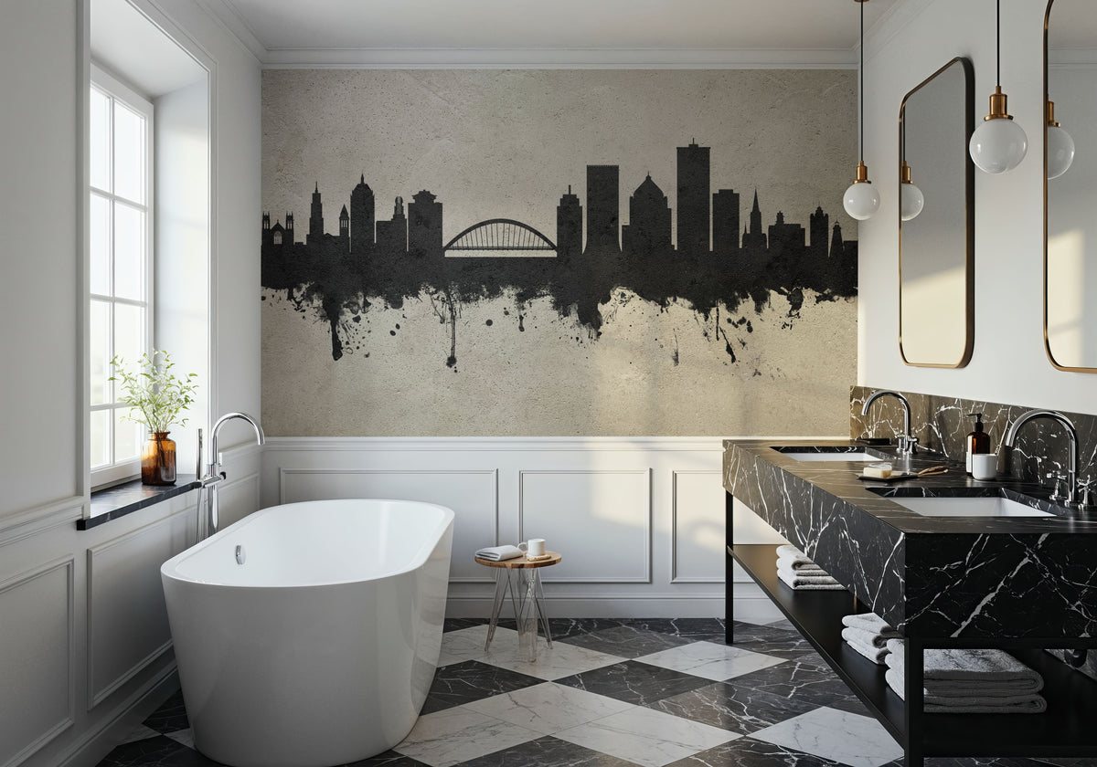 Rochester New York Skyline Concrete Mural Wallpaper - room preview 02
