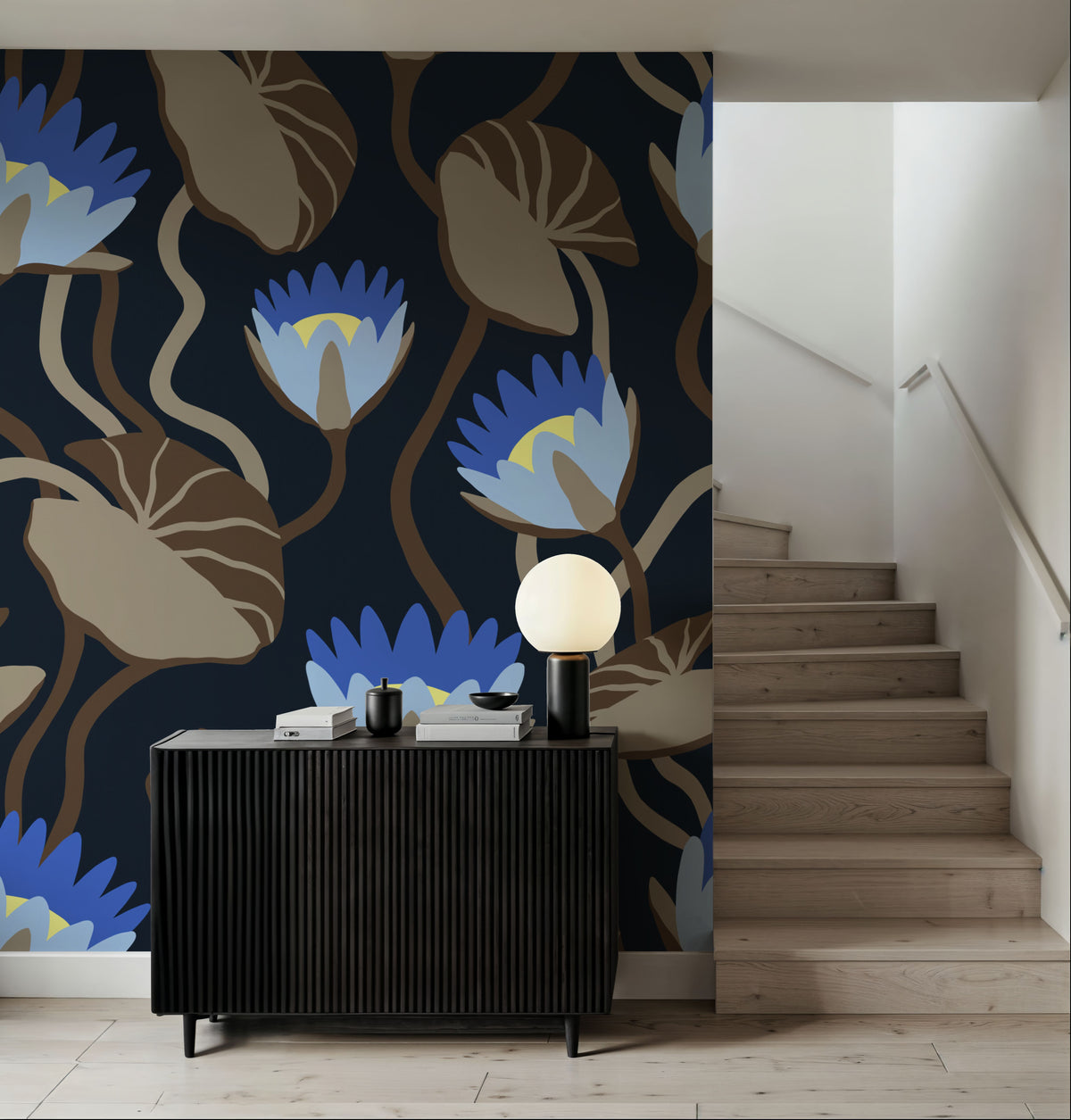 Midnight Botanical Mural Wallpaper - room preview 02