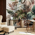 Tropical Rains on Monstera Leaves Mural Wallpaper - room preview 02