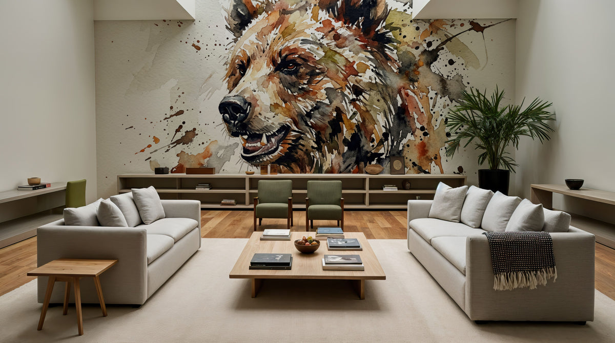 Grizzly Bear - Watercolor Predators Series Mural Wallpaper - room preview 02