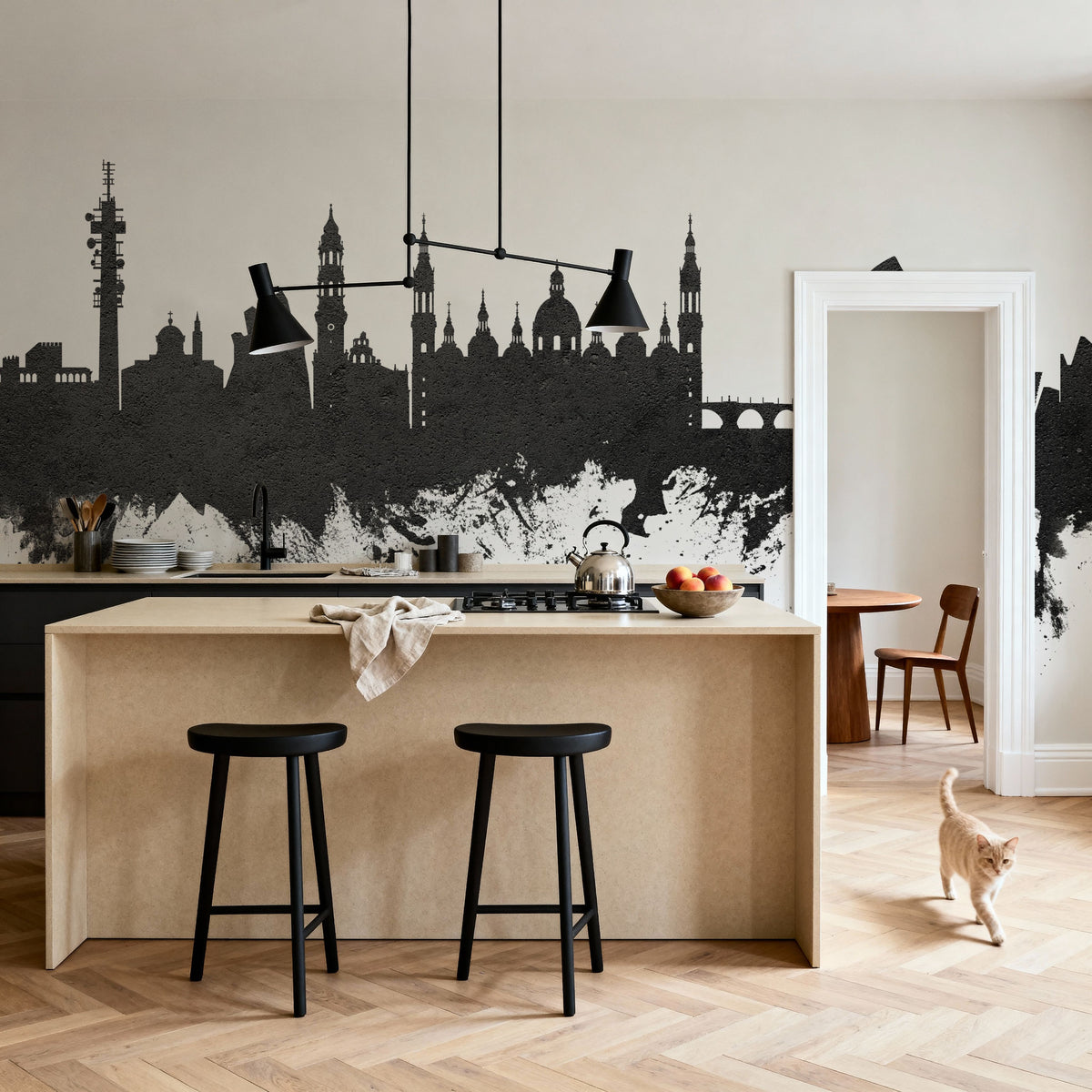 Zaragoza Spain Skyline Black & White Mural Wallpaper - room preview 02