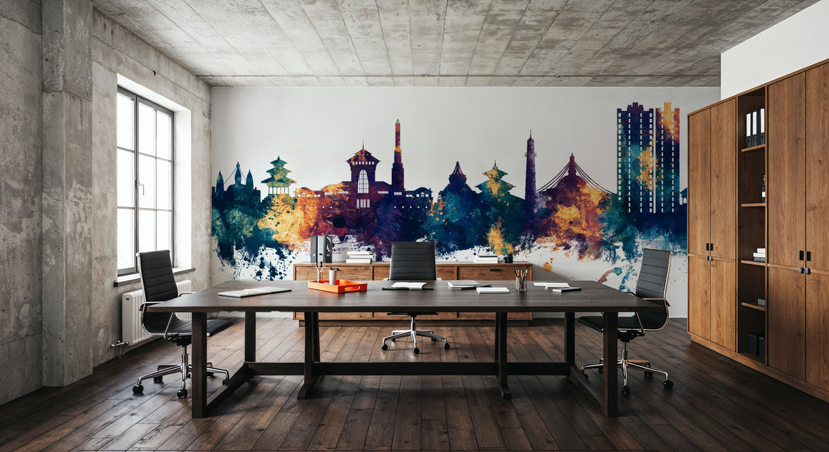 Kathmandu Nepal Skyline Blue & Bronze Mural Wallpaper - room preview 02