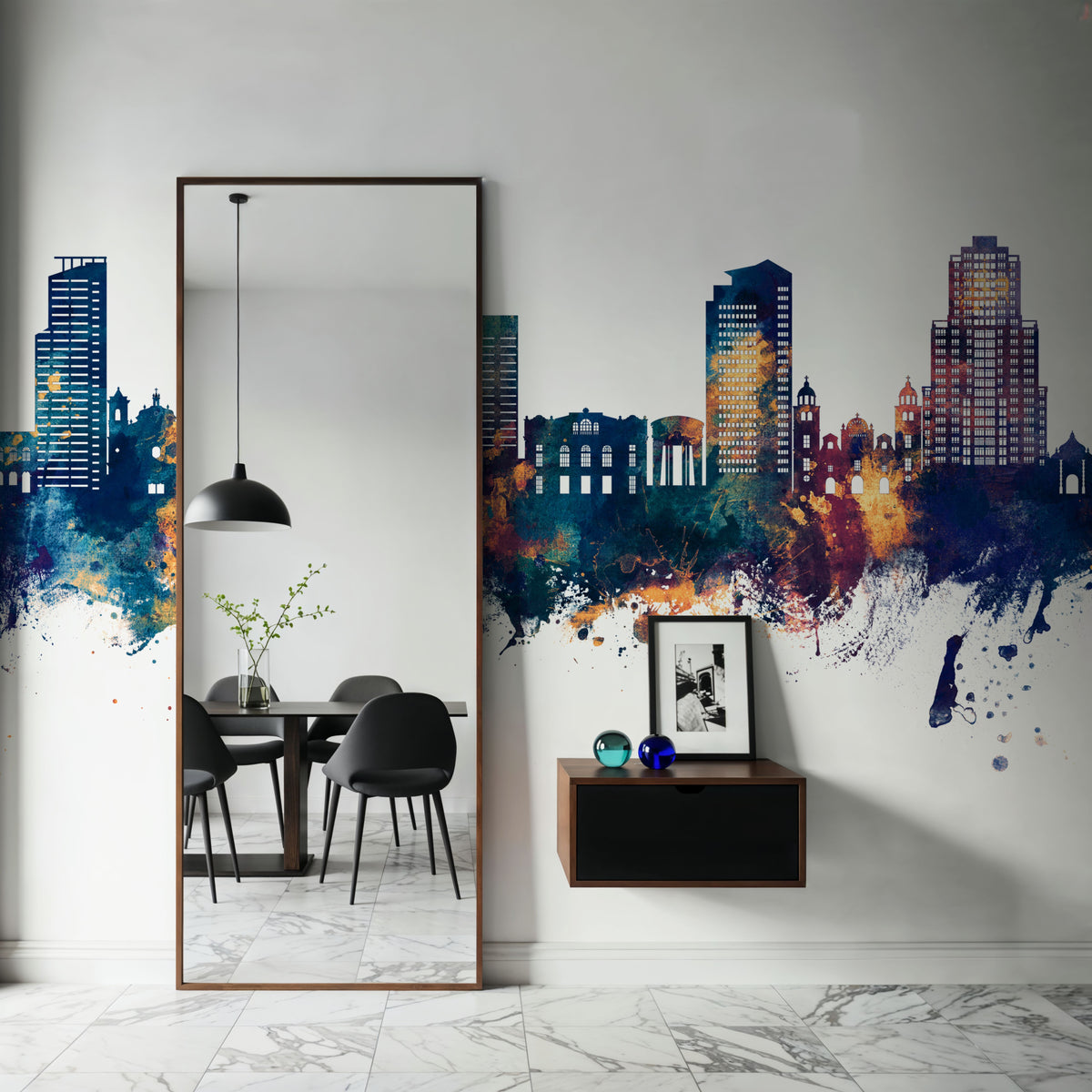 Tegucigalapa Honduras Skyline Blue & Bronze Mural Wallpaper - room preview 02