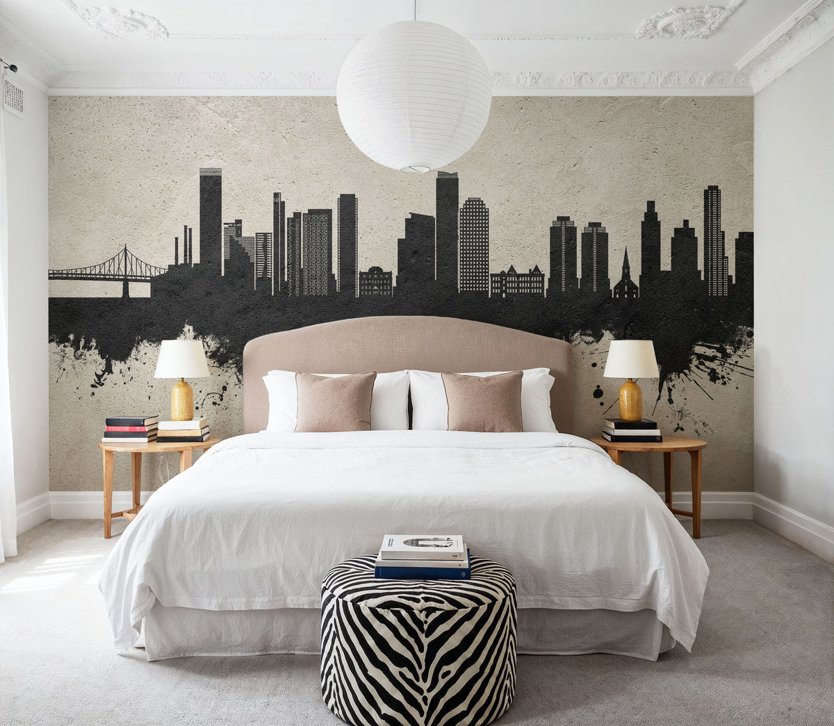 Queens New York Skyline Concrete Mural Wallpaper - room preview 02