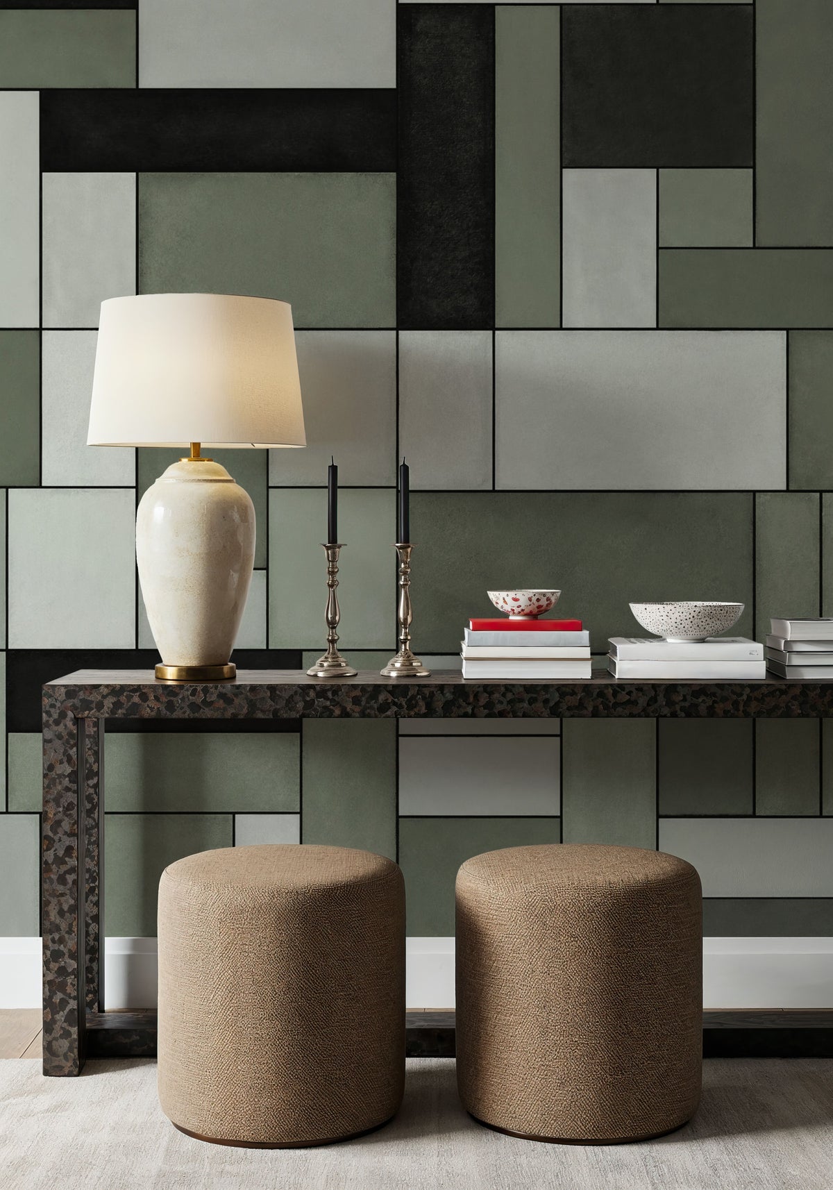 Spectrum Blocks, Olive Mural Wallpaper - room preview 02