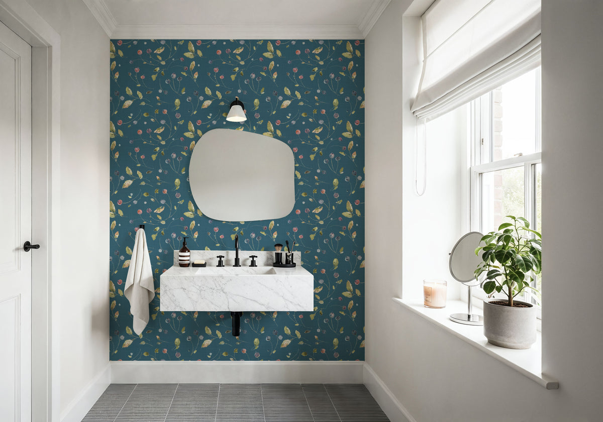 Time to Share Floral Blue Mural Wallpaper - room preview 02
