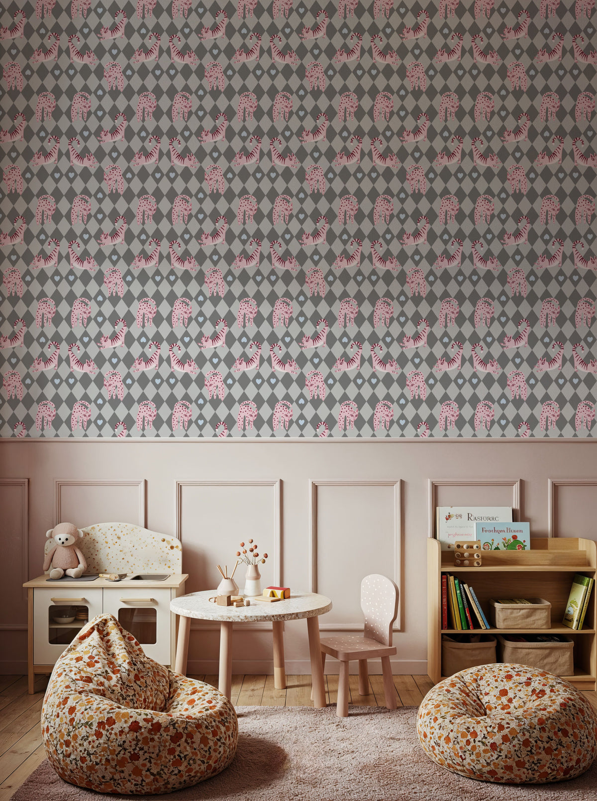 Harlequin Kittens, Blush Mural Wallpaper - room preview 02