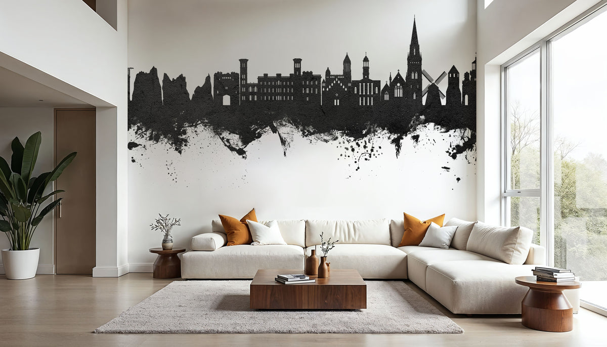 Isle of Wight England Skyline Black & White Mural Wallpaper - room preview 02