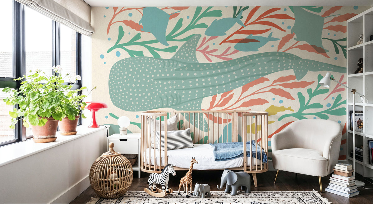 Whale Shark Alert Mural Wallpaper - room preview 02