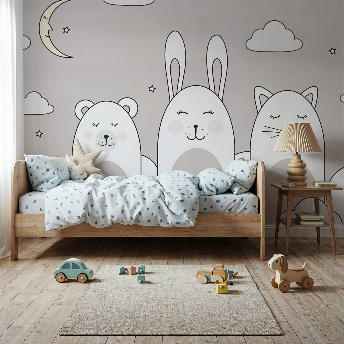 Sleeping Bunny Gray Mural Wallpaper - room preview 02