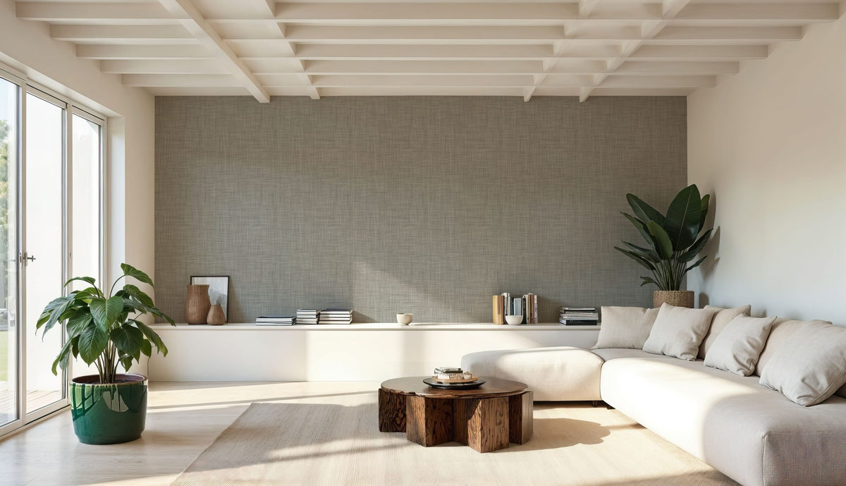 Mottled Linen Effect, Cloud Grey Mural Wallpaper - room preview 02