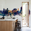 Tulsa Oklahoma Skyline Blue & Bronze Mural Wallpaper - room preview 02