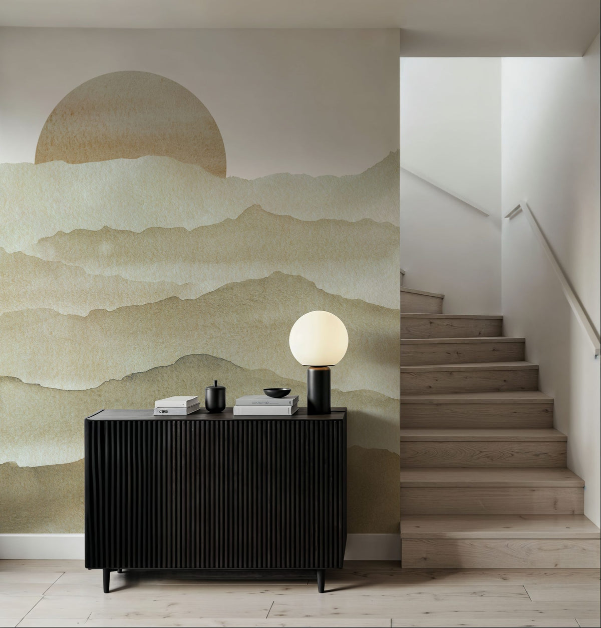Sunrise Mountain View, Beige Mural Wallpaper - room preview 02