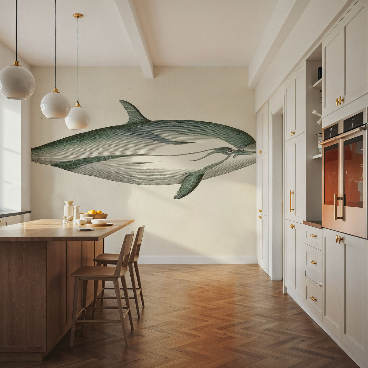 Striped Dolphin Mural Wallpaper - room preview 02
