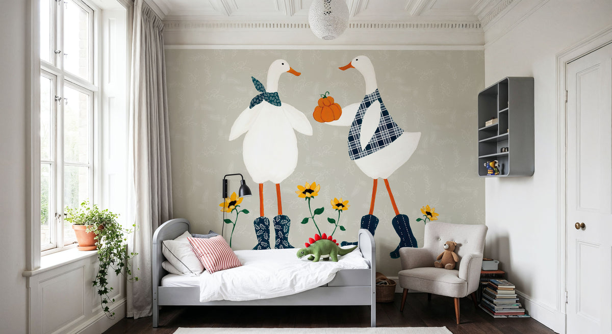Ducks in the Pumpkin Patch VIII Mural Wallpaper - room preview 02