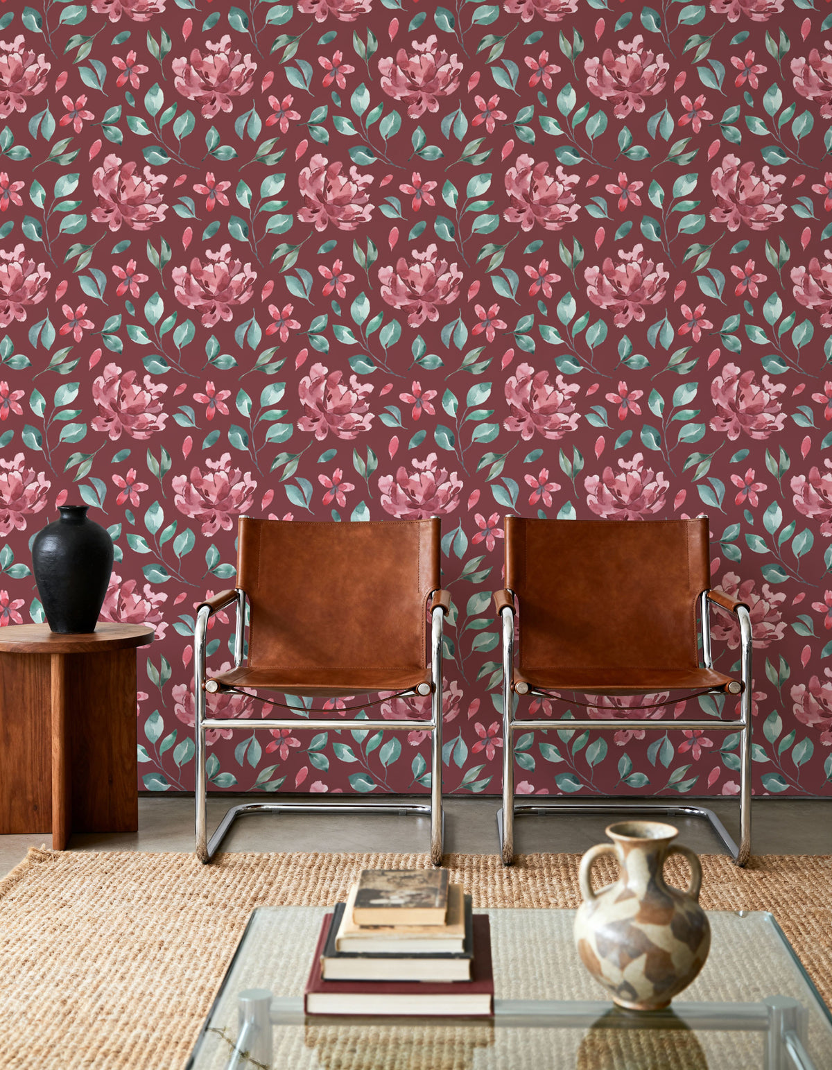 Garden Peony Mural Wallpaper - Red Tone - room preview 02
