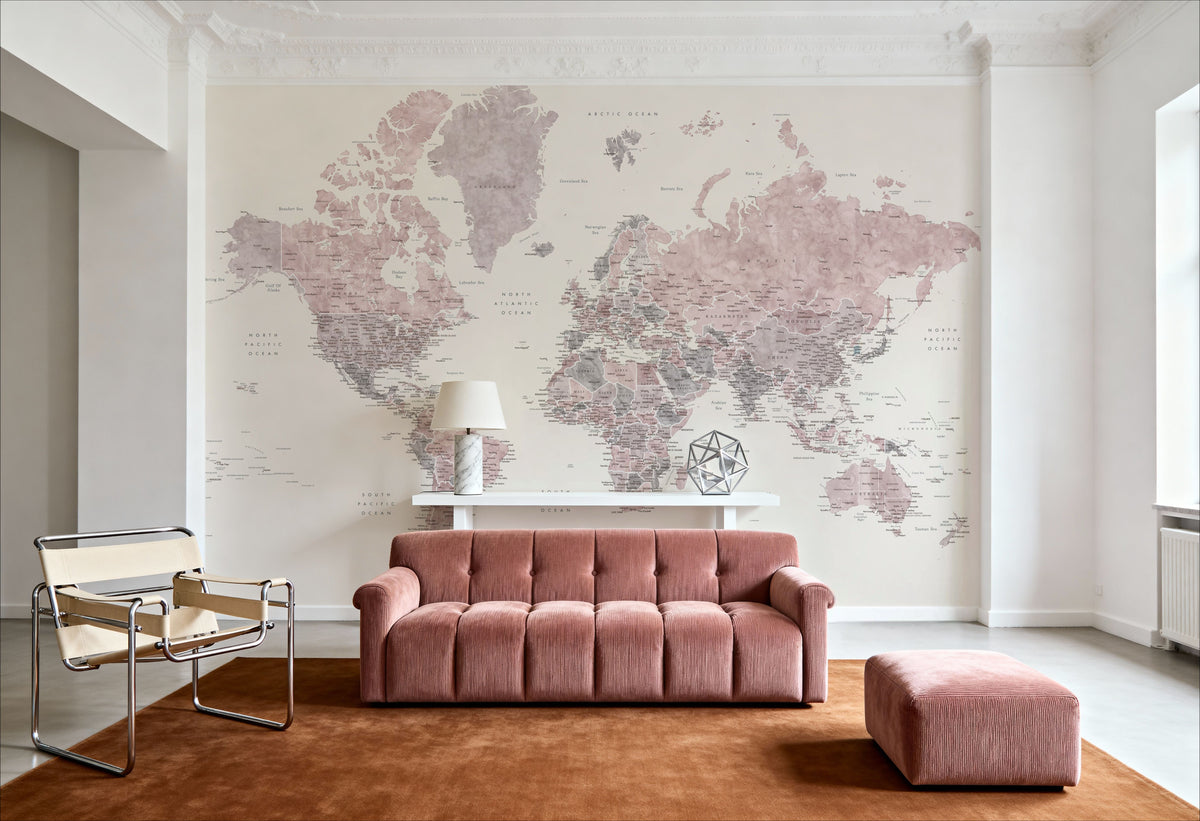 World Map Cities - Madelia Mural Wallpaper - room preview 02