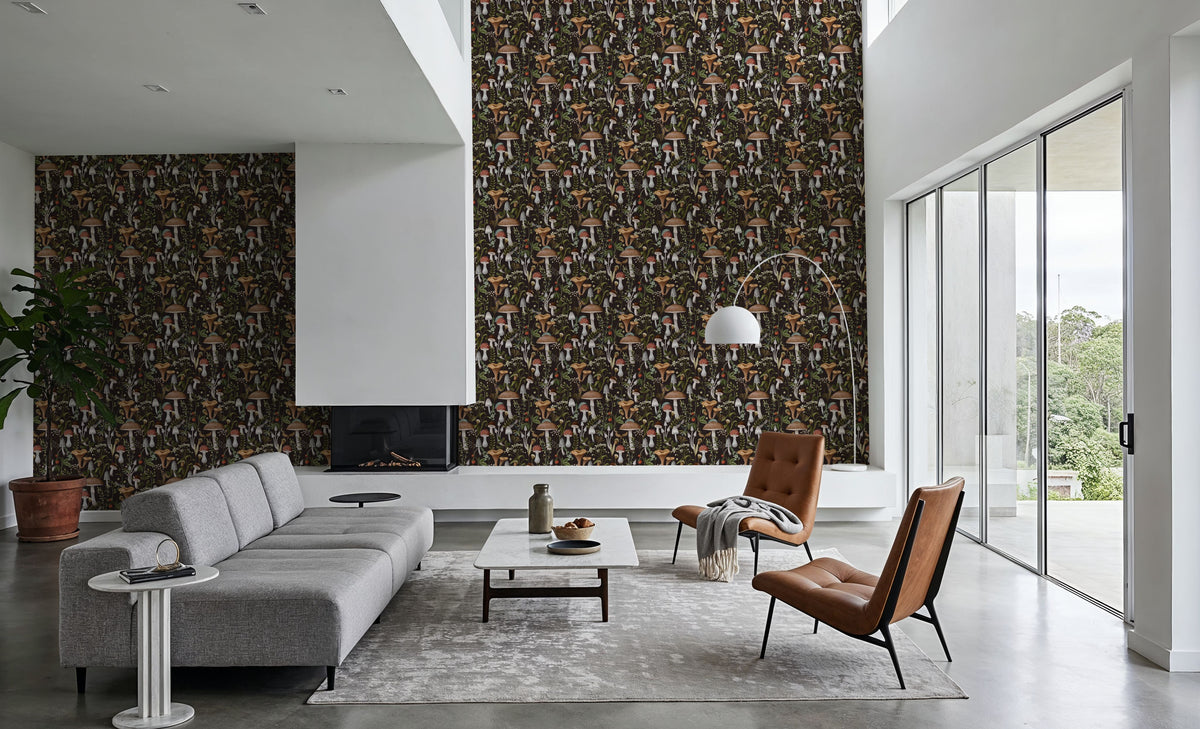 Forest Mushrooms, Dark Mural Wallpaper - room preview 02