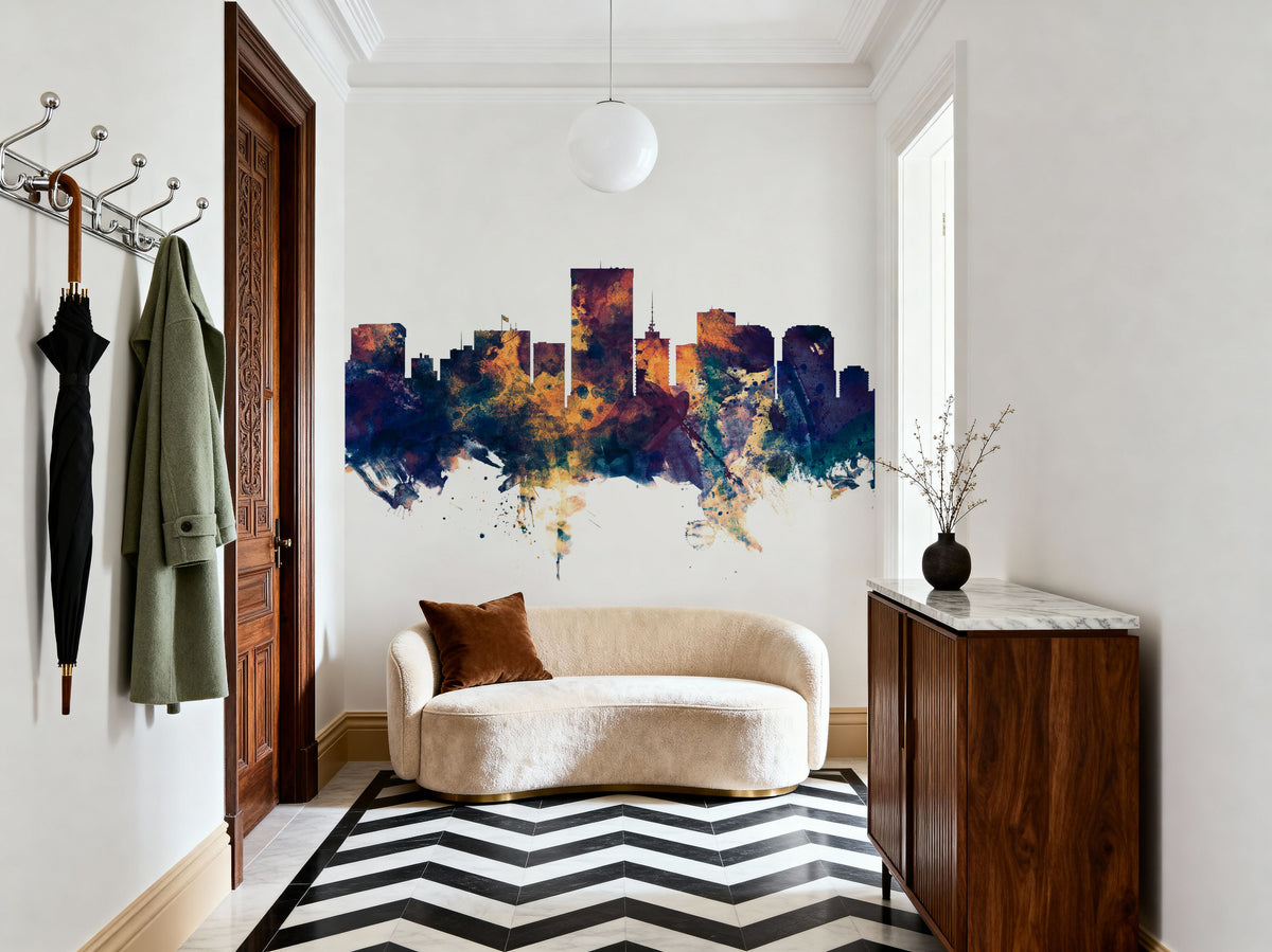 Richmond Virginia Skyline Blue & Bronze Mural Wallpaper - room preview 02