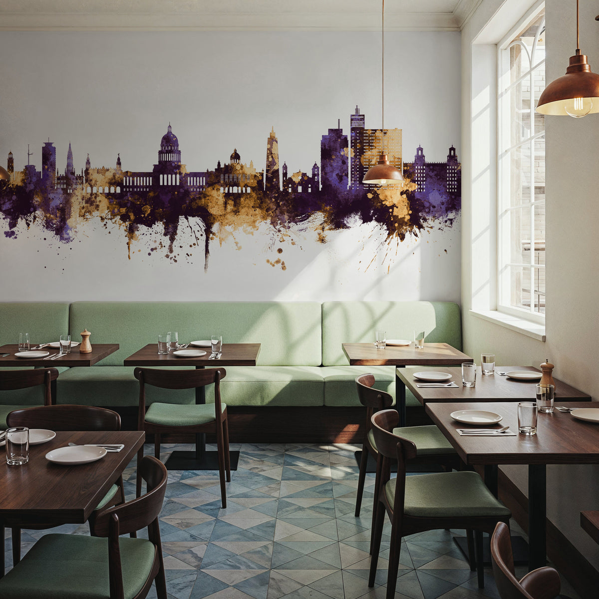 Havana Cuba Skyline Purple & Gold Mural Wallpaper - room preview 02