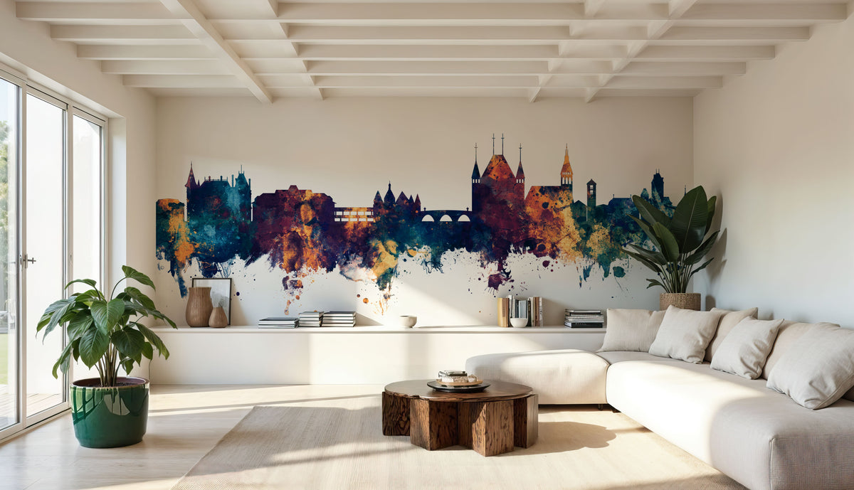 Thun Switzerland Skyline Blue & Bronze Mural Wallpaper - room preview 02