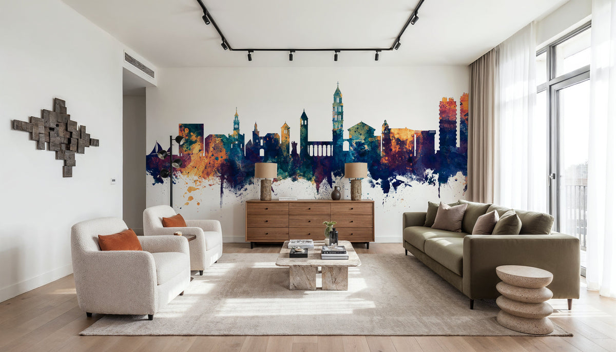 Split Croatia Skyline Blue & Bronze Mural Wallpaper - room preview 02