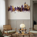 Mobile Alabama Skyline Purple & Gold Mural Wallpaper - room preview 02