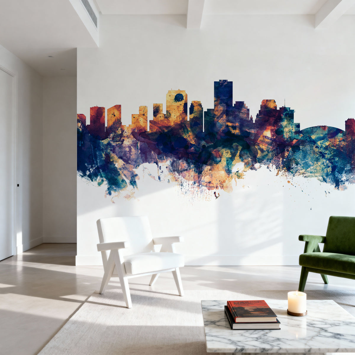 New Orleans Louisiana Skyline Blue & Bronze Mural Wallpaper - room preview 02