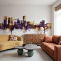 Darwin Australia Skyline Purple & Gold Mural Wallpaper - room preview 02