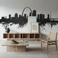 St Louis Missouri Skyline Black & White Mural Wallpaper - room preview 02