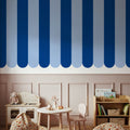 Scalloped Circus Stripes, Blue on Blue Mural Wallpaper - room preview 02