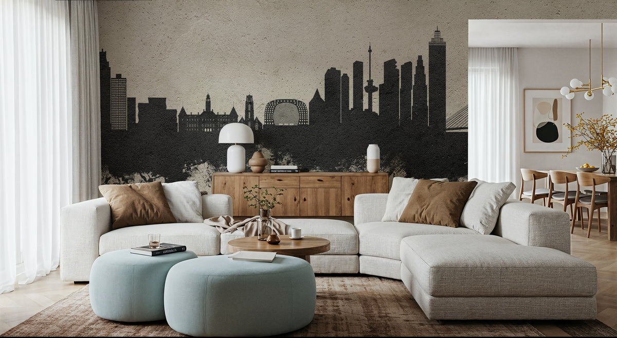 Rotterdam the Netherands Skyline Concrete Mural Wallpaper - room preview 02