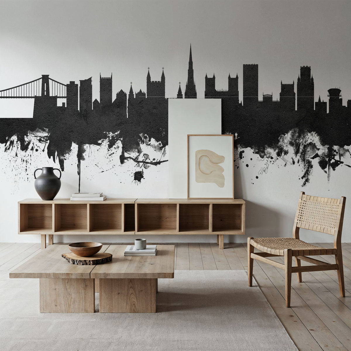 Bristol England Skyline Black & White Mural Wallpaper - room preview 02
