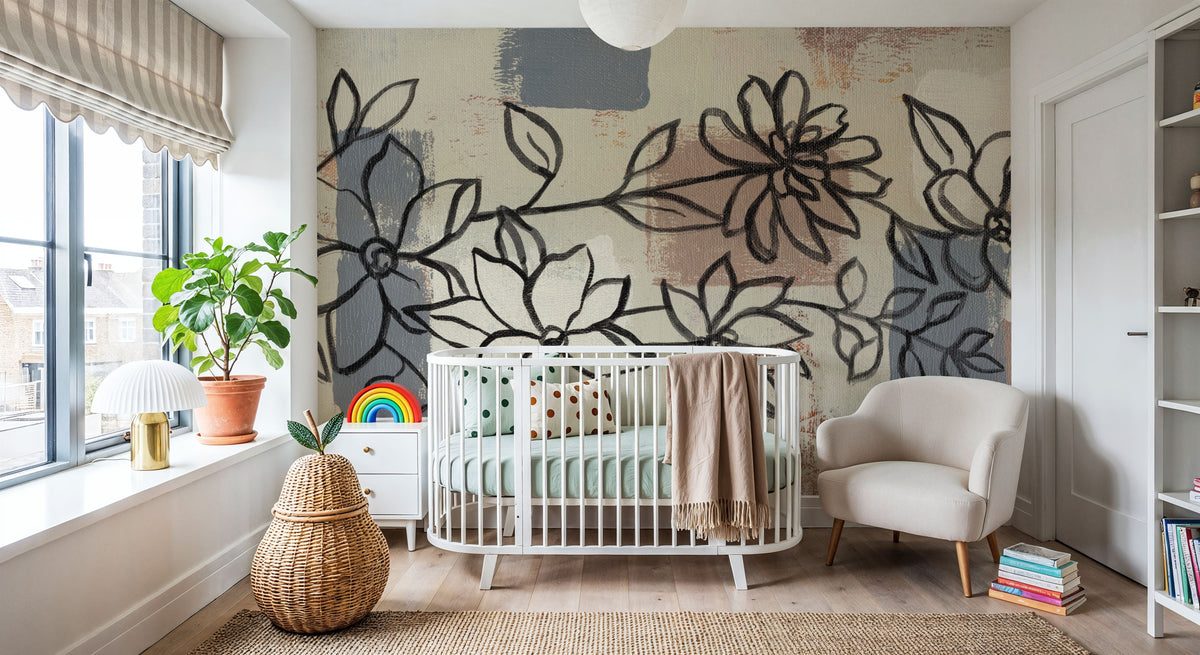 Scandinavian Floral Mural Wallpaper - room preview 02