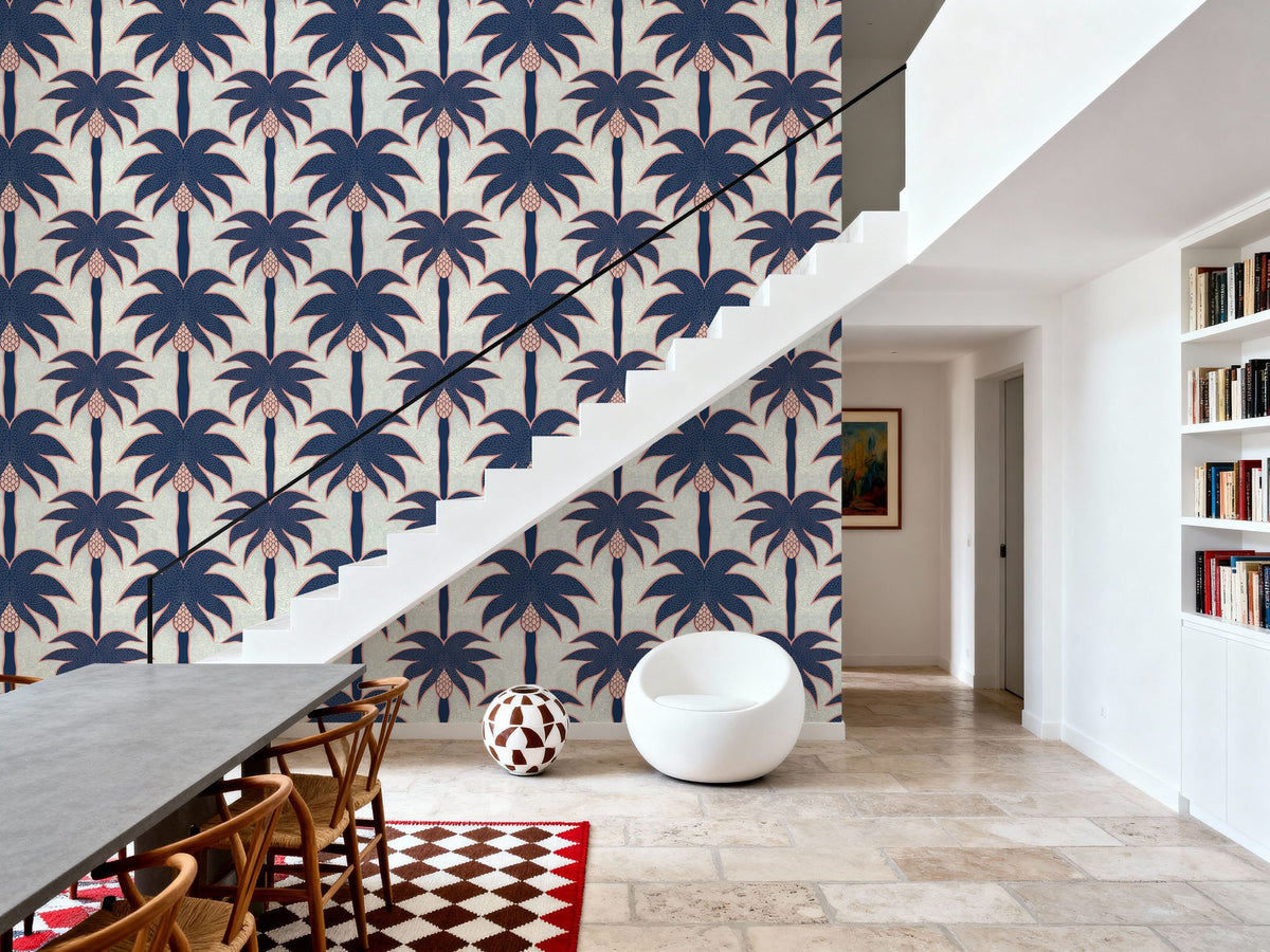 Graphic Palms, Navy Mural Wallpaper - room preview 02