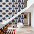 Graphic Palms, Navy Mural Wallpaper - room preview 02