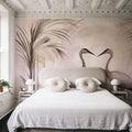 Cranes At Sunset Pink Mural Wallpaper - room preview 02