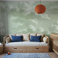 Intaglio Clouds, Sage Mural Wallpaper - room preview 02