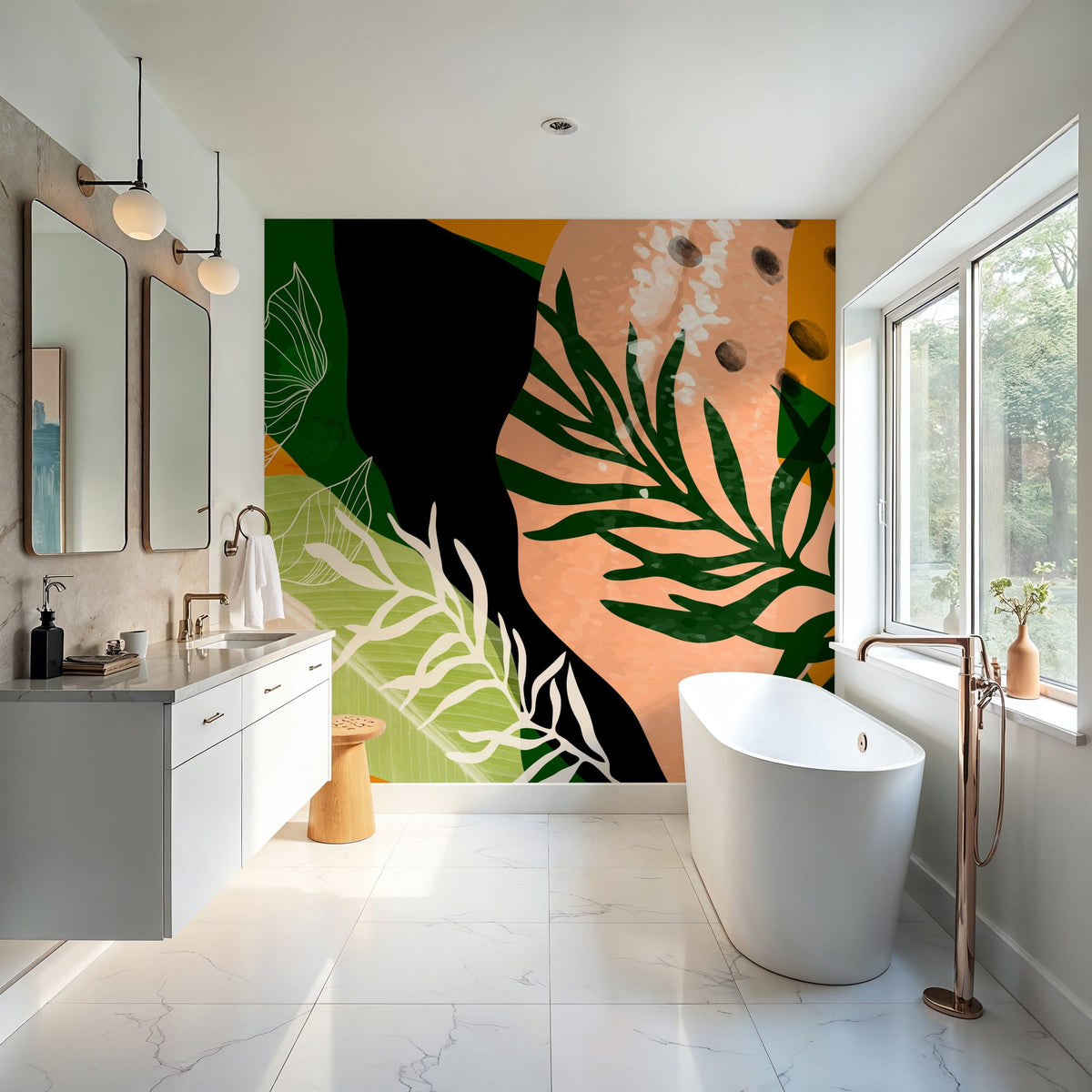 Graphic Leaves & Bold Colors Mural Wallpaper - room preview 02