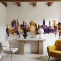 Huddersfield England Skyline Purple & Gold Mural Wallpaper - room preview 02