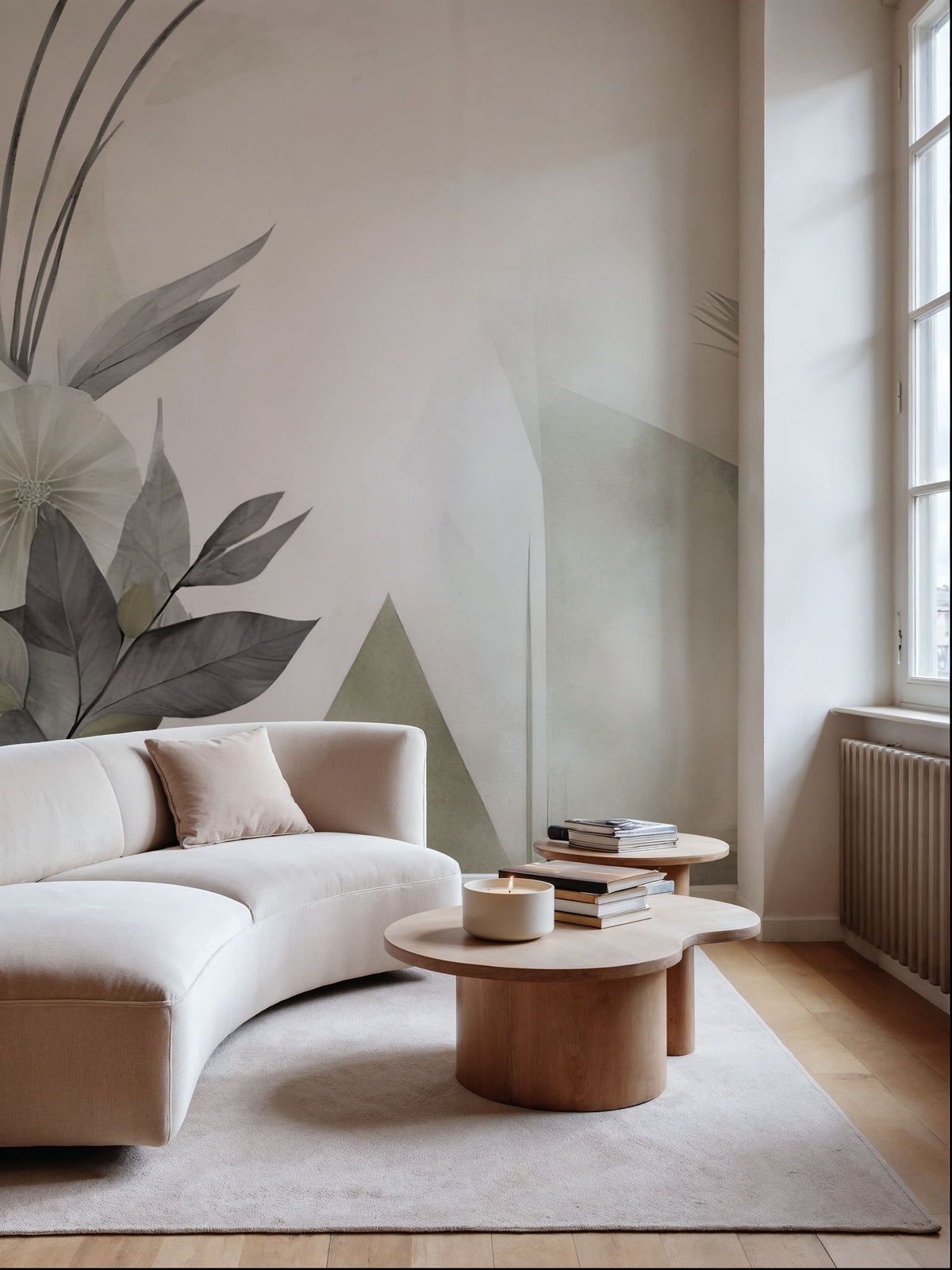 Floral Watercolor Abstract Green Mural Wallpaper - room preview 02