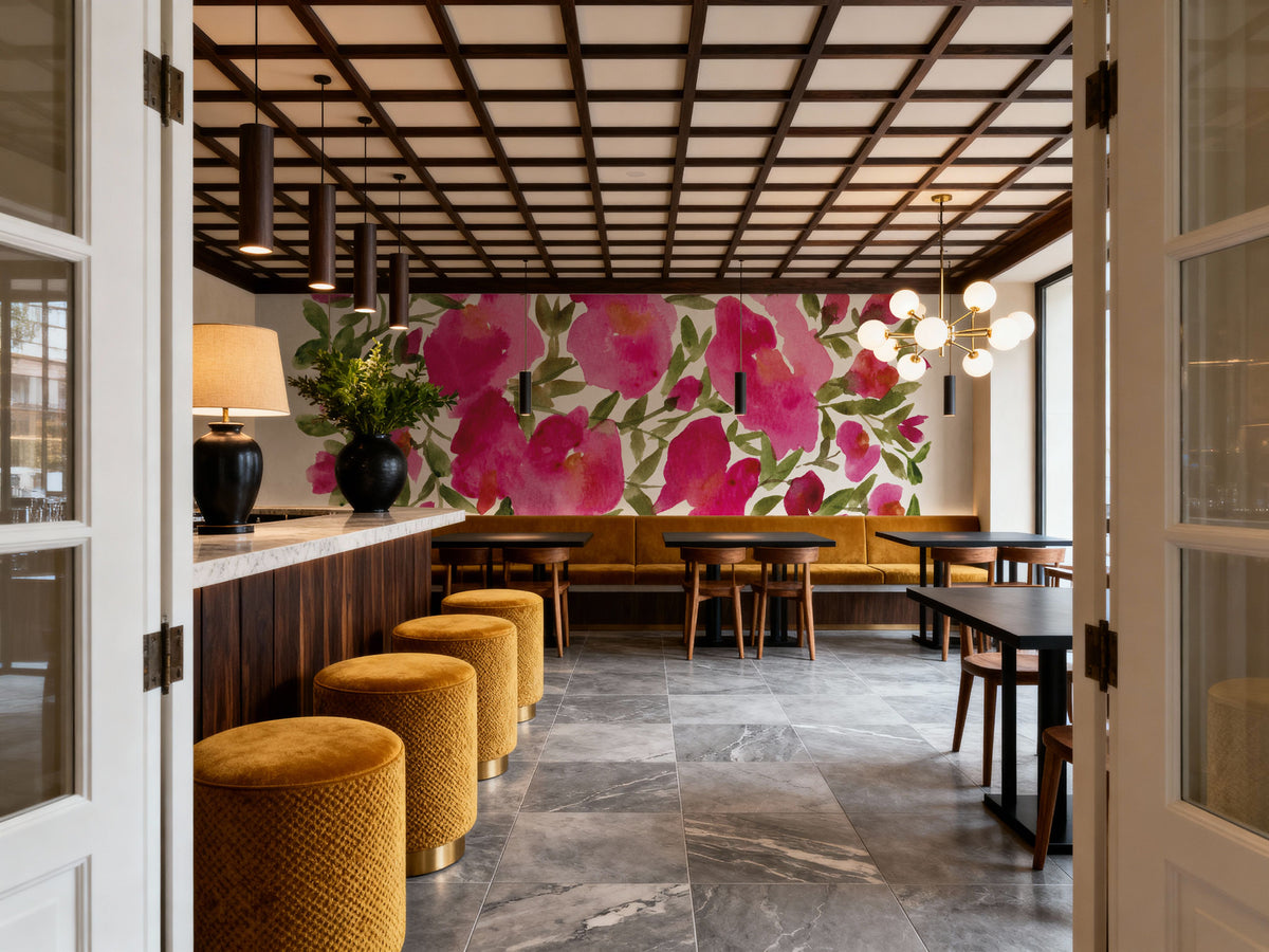 Rose Blooms Mural Wallpaper - Red Tone - room preview 02