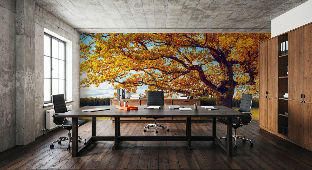 Golden Fall Tree Mural Wallpaper - room preview 02